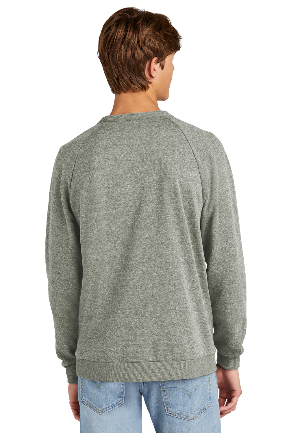 District DT1304 Mens Perfect Tri Fleece Crewneck Sweatshirt Grey Frost Model Back