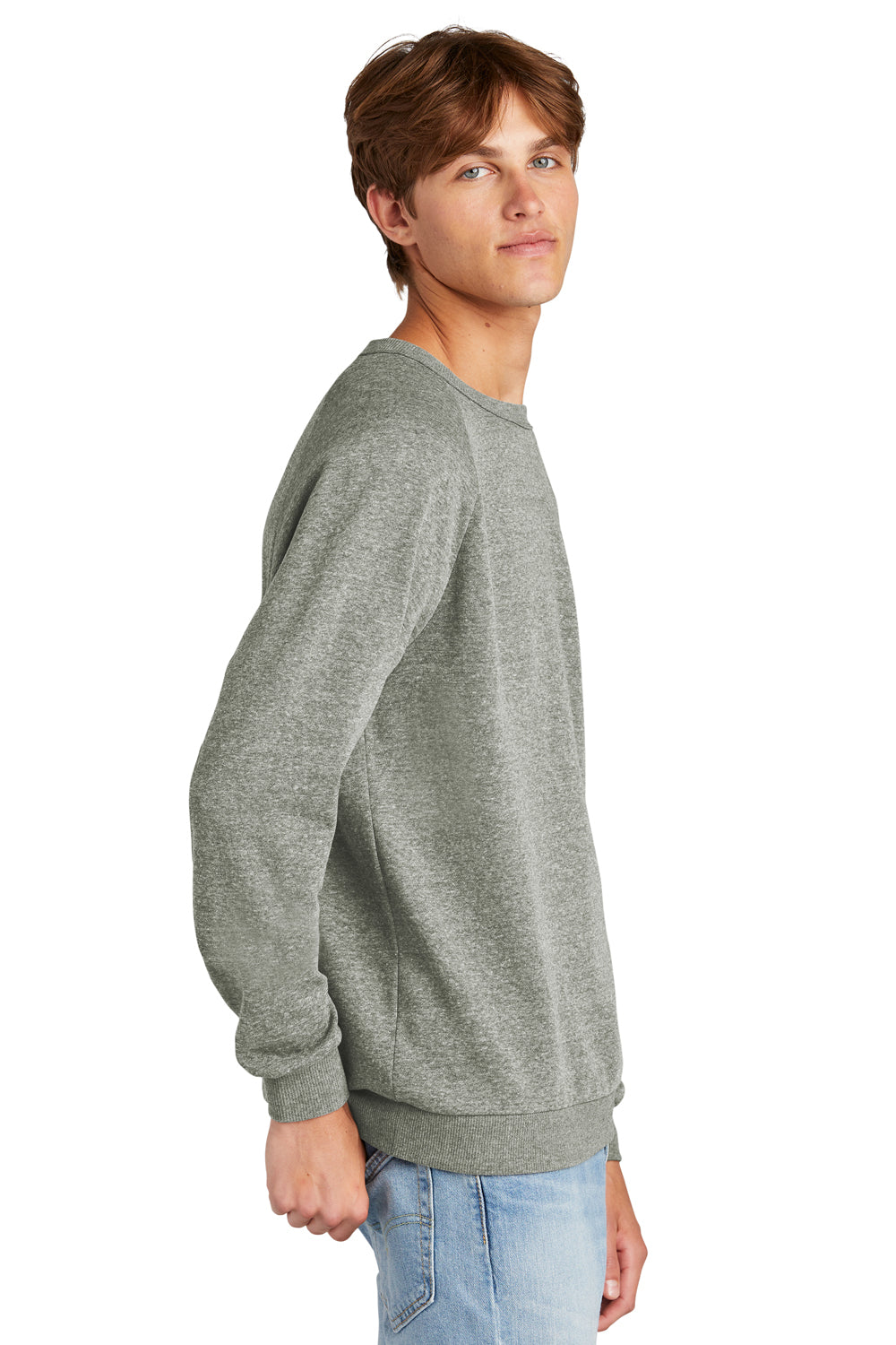 District DT1304 Mens Perfect Tri Fleece Crewneck Sweatshirt Grey Frost Model Side