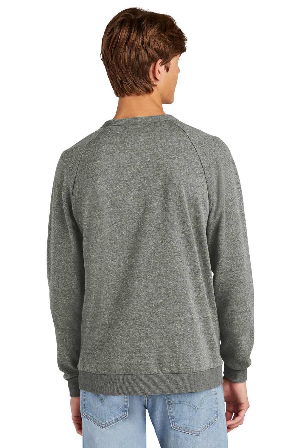 District DT1304 Mens Perfect Tri Fleece Crewneck Sweatshirt Heather Charcoal Grey Model Back