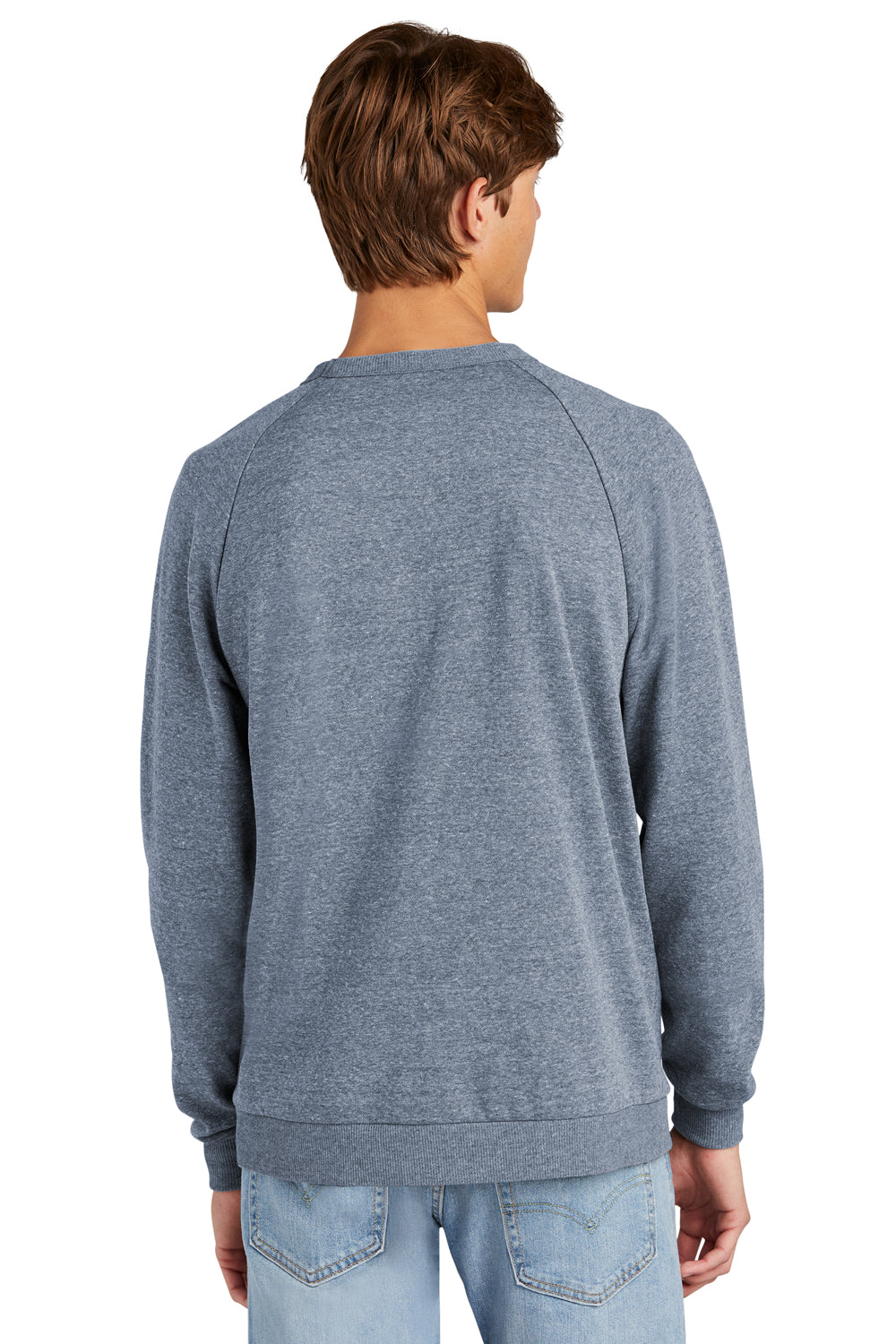 District DT1304 Mens Perfect Tri Fleece Crewneck Sweatshirt Navy Blue Frost Model Back