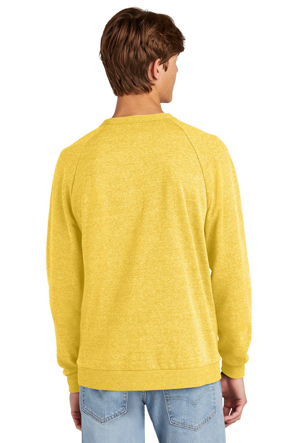 District DT1304 Mens Perfect Tri Fleece Crewneck Sweatshirt Heather Ochre Yellow Model Back