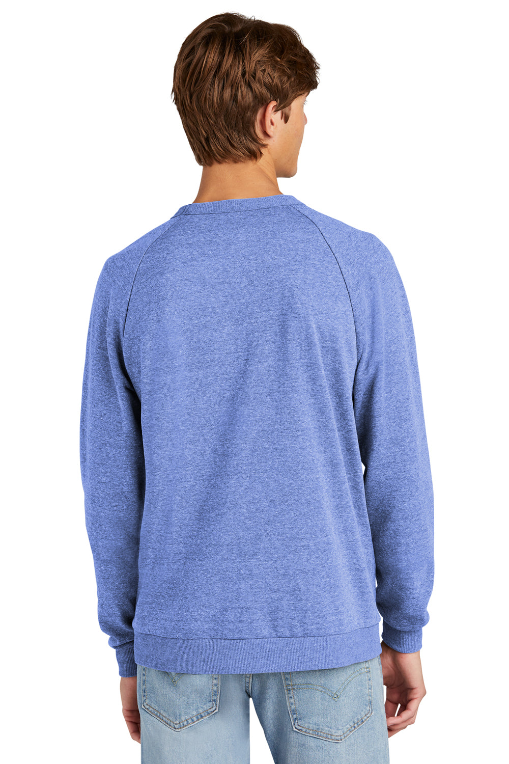 District DT1304 Mens Perfect Tri Fleece Crewneck Sweatshirt Royal Blue Frost Model Back