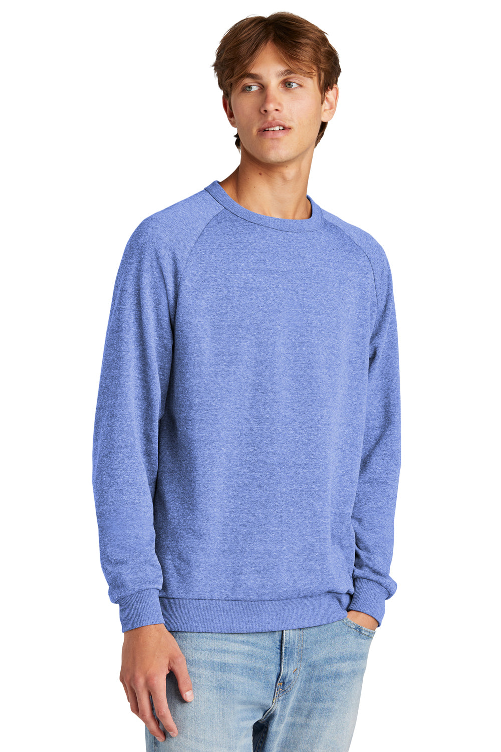 District DT1304 Mens Perfect Tri Fleece Crewneck Sweatshirt Royal Blue Frost Model Front