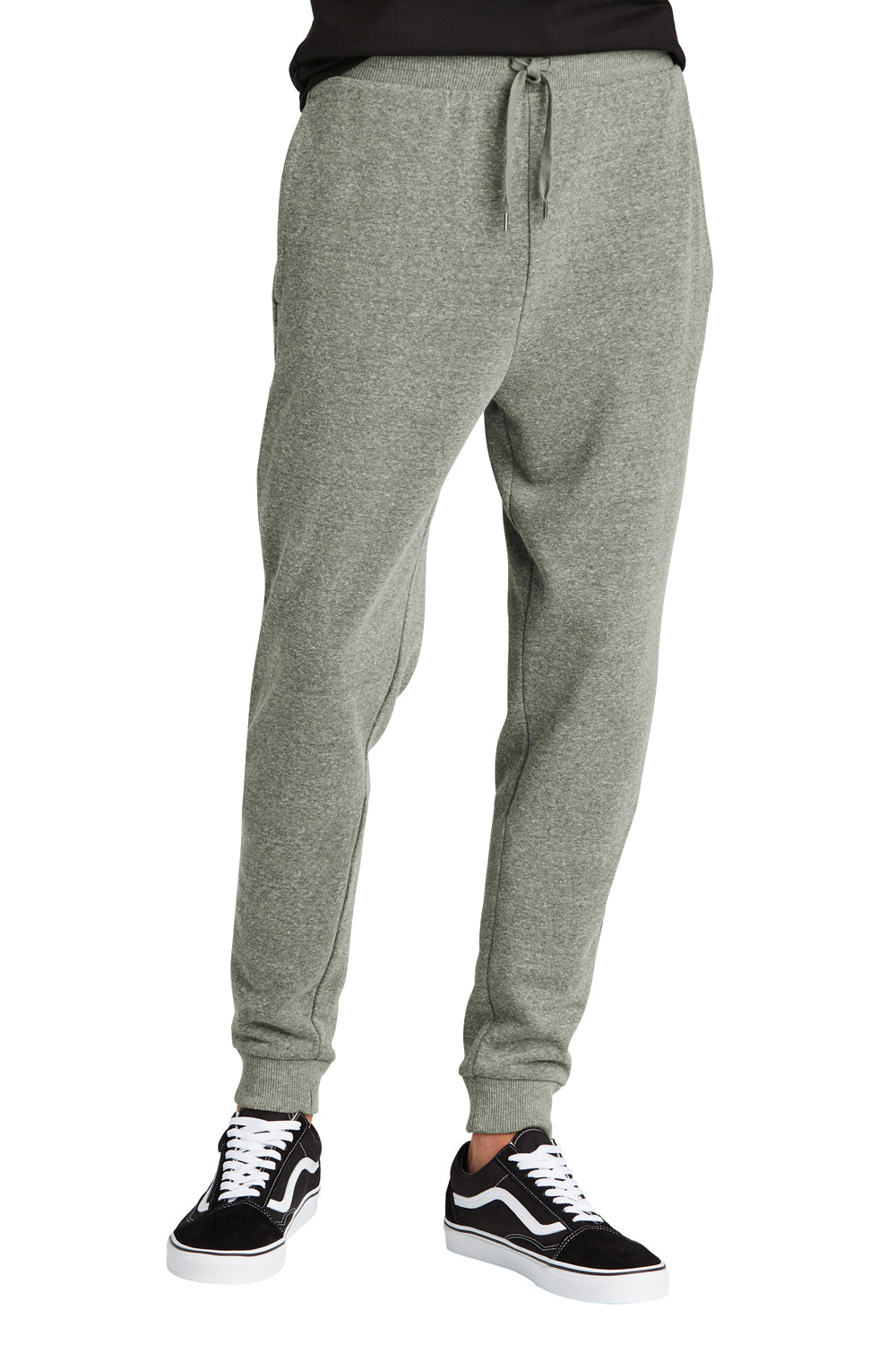 District DT1307 Mens Perfect Tri Fleece Jogger Sweatpants w/ Pockets Grey Frost Model Front