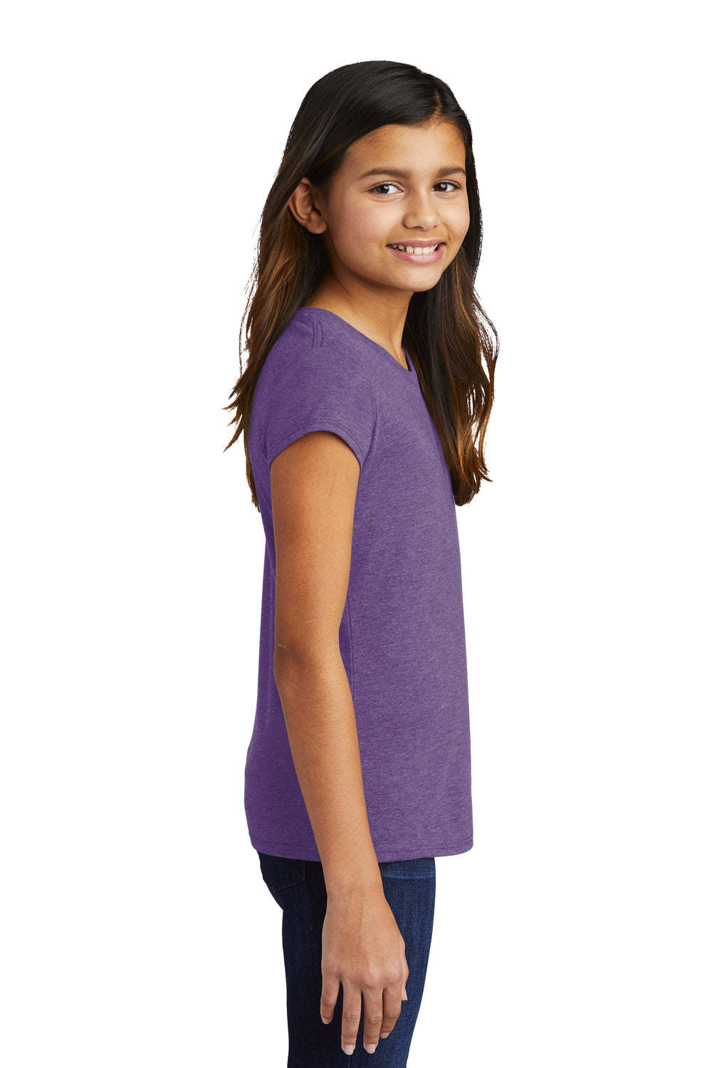 District DT130YG Youth Girls Perfect Short Sleeve Crewneck T-Shirt Purple Frost Model Side