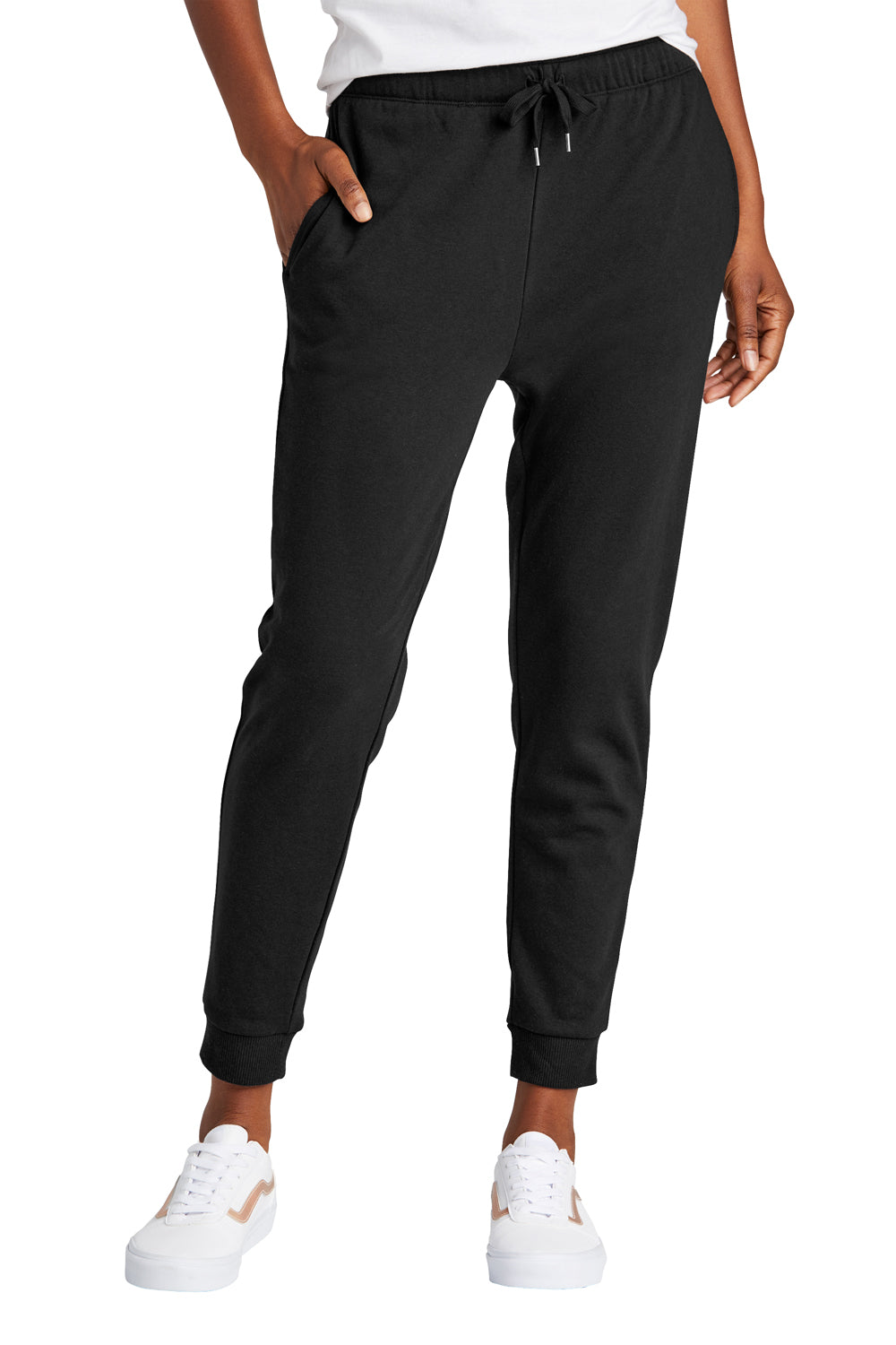 District DT1310 Womens Perfect Tri Fleece Jogger Sweatpants w/ Pockets Black Model Front