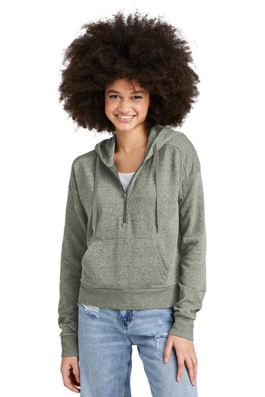 District DT1311 Womens Perfect Tri Fleece 1/4 Zip Hooded Sweatshirt Hoodie Grey Frost Model Front