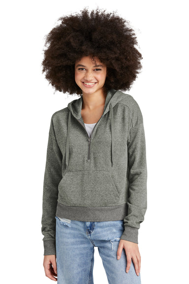 District DT1311 Womens Perfect Tri Fleece 1/4 Zip Hooded Sweatshirt Hoodie Heather Charcoal Grey Model Front