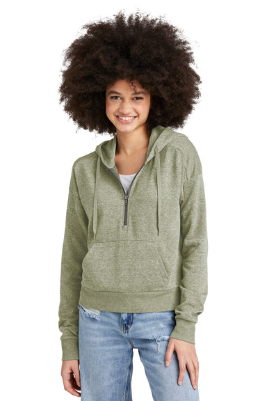 District DT1311 Womens Perfect Tri Fleece 1/4 Zip Hooded Sweatshirt Hoodie Military Green Frost Model Front