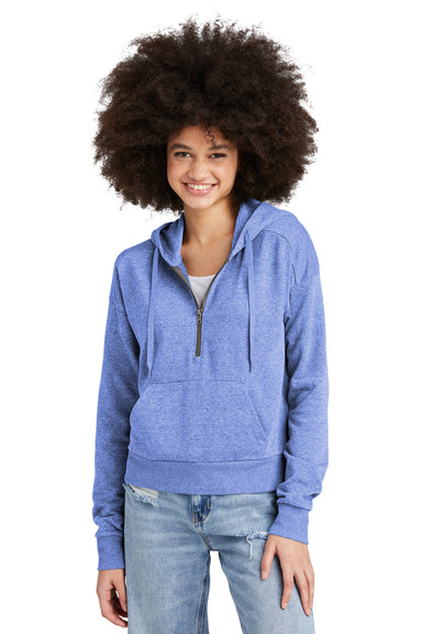 District DT1311 Womens Perfect Tri Fleece 1/4 Zip Hooded Sweatshirt Hoodie Royal Blue Frost Model Front