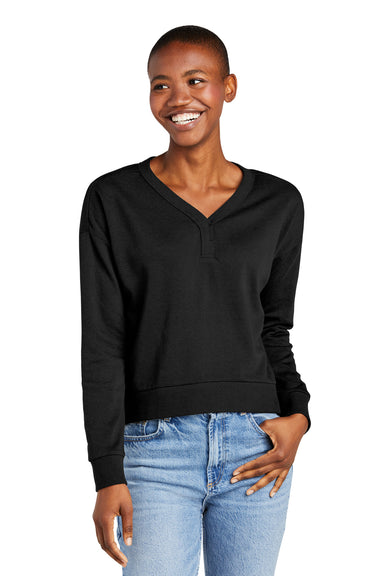 District DT1312 Womens Perfect Tri Fleece V-Neck Sweatshirt Black Model Front