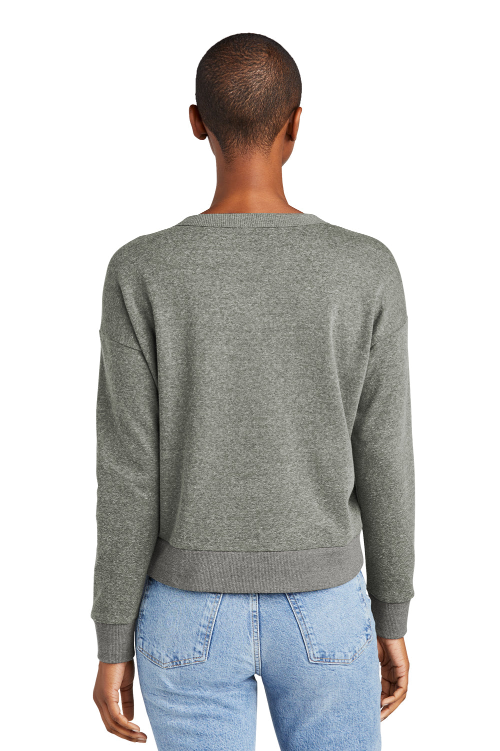 District DT1312 Womens Perfect Tri Fleece V-Neck Sweatshirt Heather Charcoal Grey Model Back