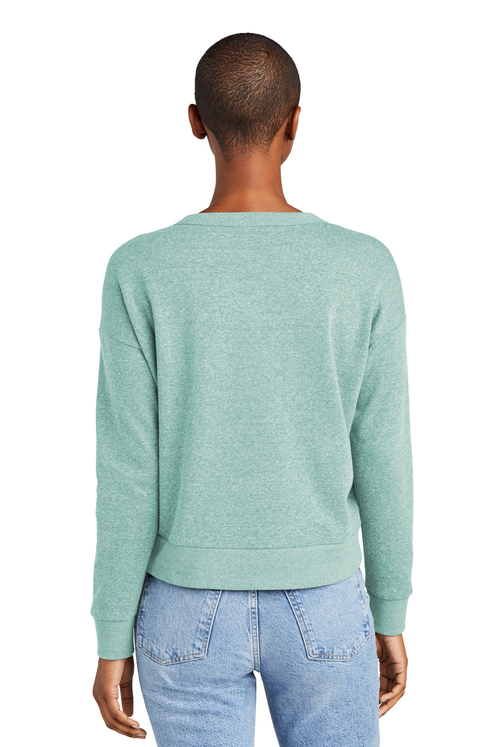 District DT1312 Womens Perfect Tri Fleece V-Neck Sweatshirt Heather Eucalyptus Blue Model Back