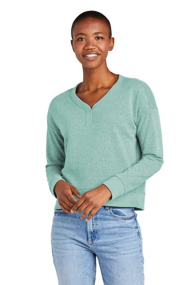 District DT1312 Womens Perfect Tri Fleece V-Neck Sweatshirt Heather Eucalyptus Blue Model Front