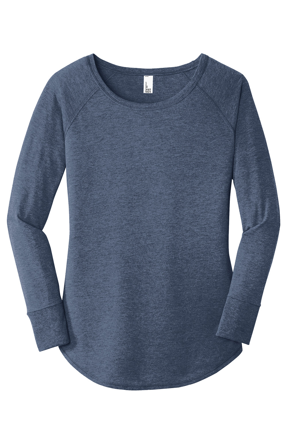 District DT132L Womens Perfect Tri Long Sleeve Crewneck T-Shirt Navy Blue Frost Flat Front