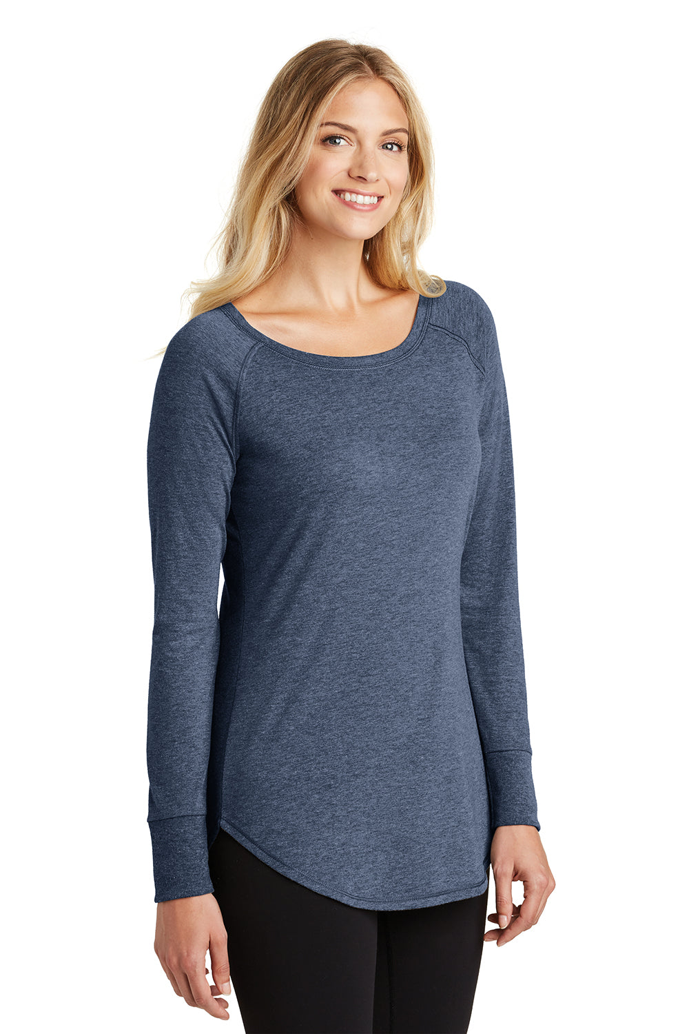 District DT132L Womens Perfect Tri Long Sleeve Crewneck T-Shirt Navy Blue Frost Model 3q