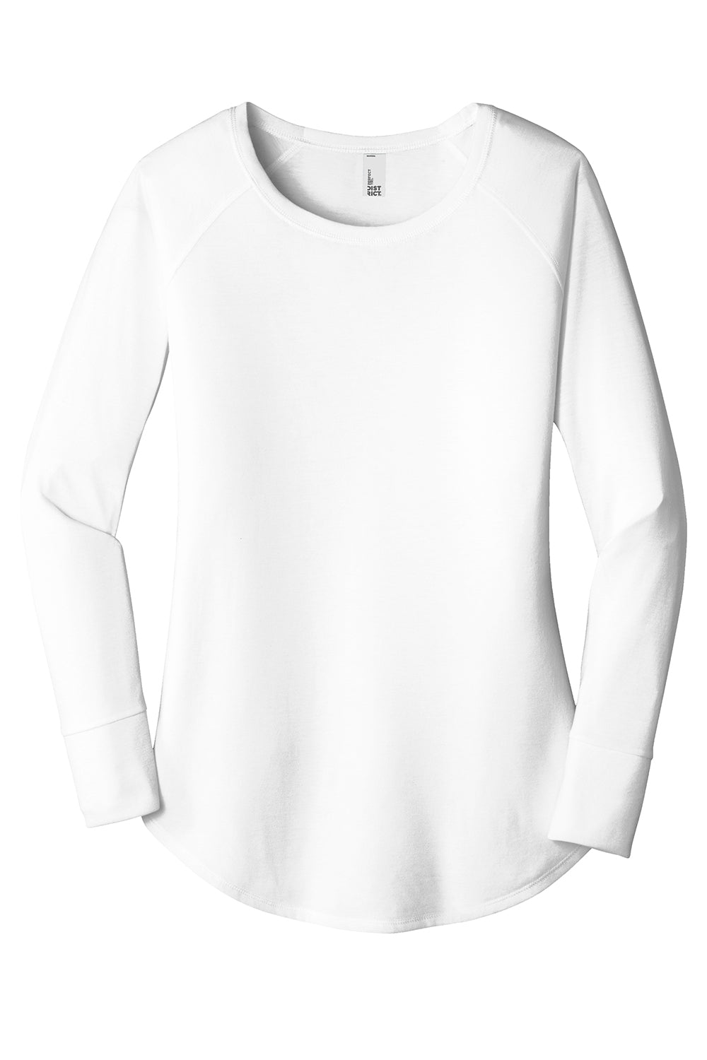 District DT132L Womens Perfect Tri Long Sleeve Crewneck T-Shirt White Flat Front