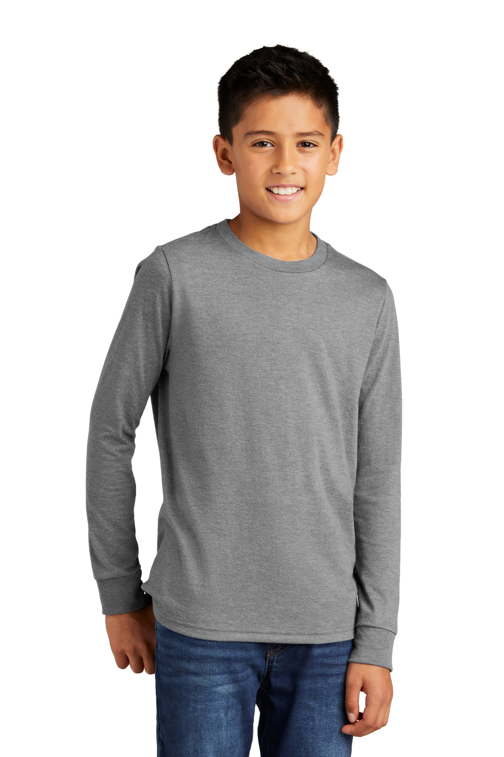 District DT132Y Youth Perfect Tri Long Sleeve Crewneck T-Shirt Grey Frost Model Front