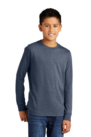 District DT132Y Youth Perfect Tri Long Sleeve Crewneck T-Shirt Navy Blue Frost Model Front