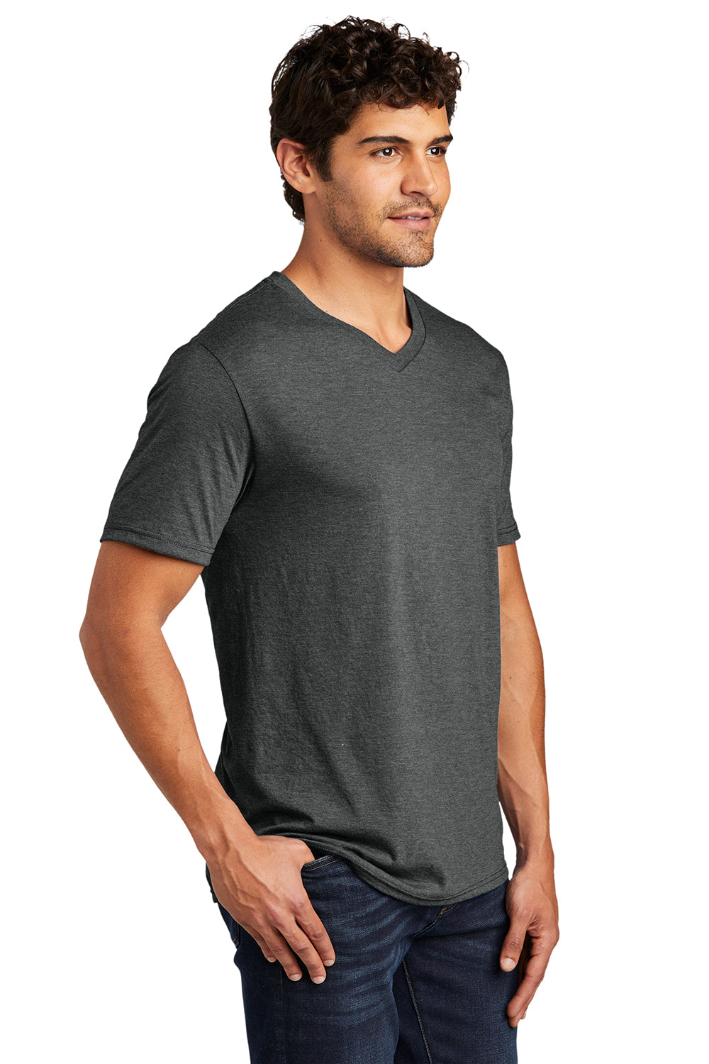 District DT1350 Mens Perfect Tri Short Sleeve V-Neck T-Shirt Black Frost Model 3q