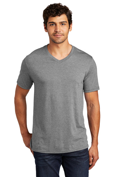 District DT1350 Mens Perfect Tri Short Sleeve V-Neck T-Shirt Grey Frost Model Front