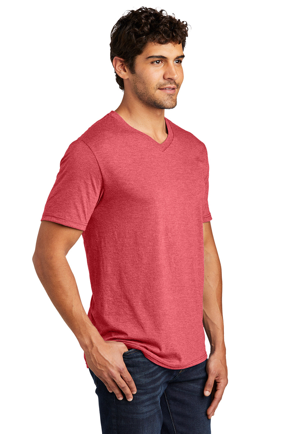 District DT1350 Mens Perfect Tri Short Sleeve V-Neck T-Shirt Red Frost Model 3q