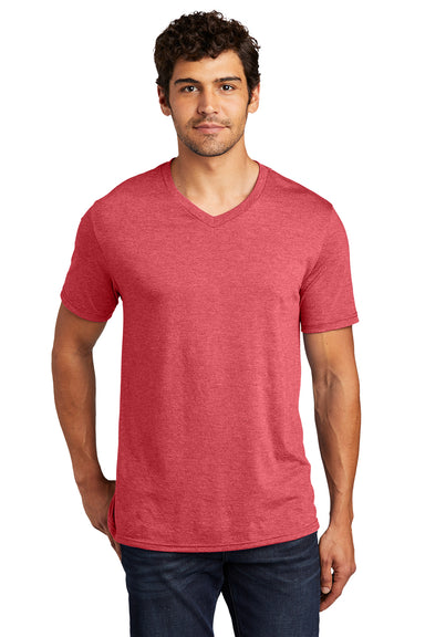 District DT1350 Mens Perfect Tri Short Sleeve V-Neck T-Shirt Red Frost Model Front