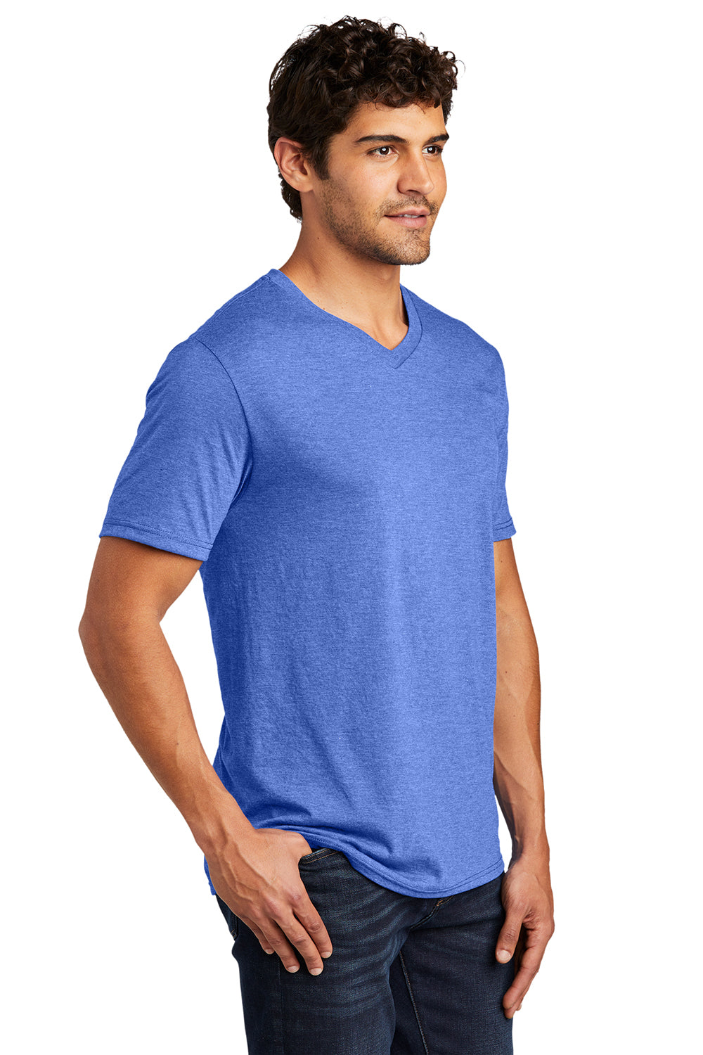 District DT1350 Mens Perfect Tri Short Sleeve V-Neck T-Shirt Royal Blue Frost Model 3q