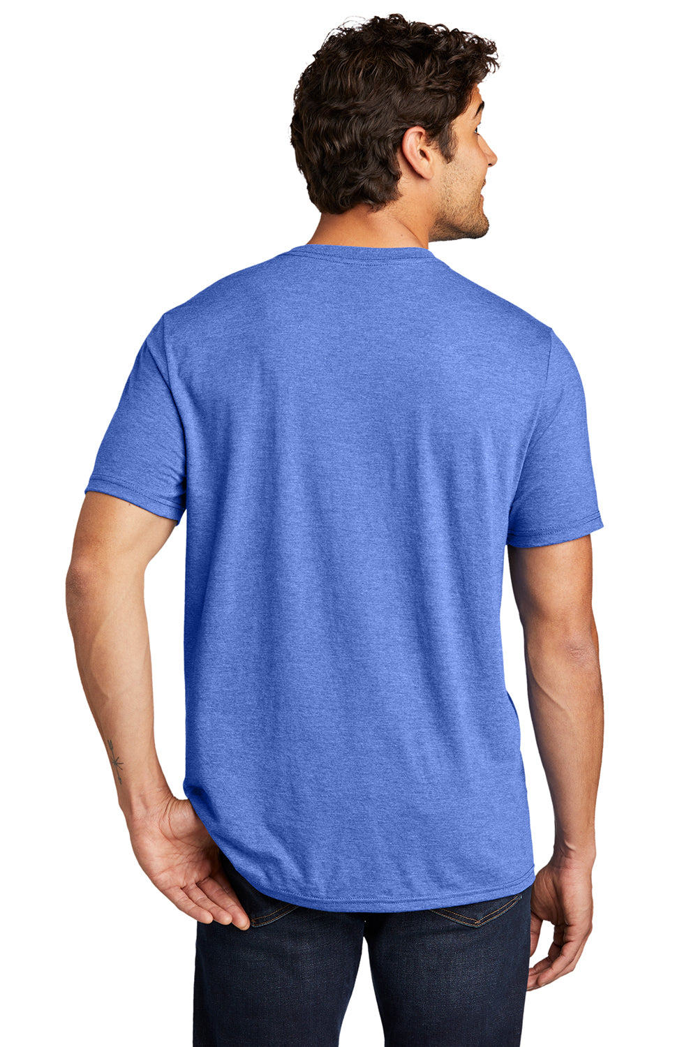 District DT1350 Mens Perfect Tri Short Sleeve V-Neck T-Shirt Royal Blue Frost Model Back