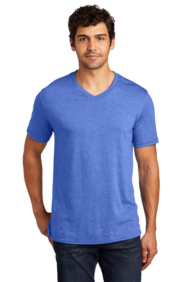 District DT1350 Mens Perfect Tri Short Sleeve V-Neck T-Shirt Royal Blue Frost Model Front