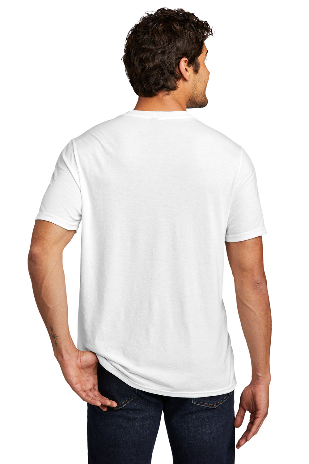 District DT1350 Mens Perfect Tri Short Sleeve V-Neck T-Shirt White Model Back