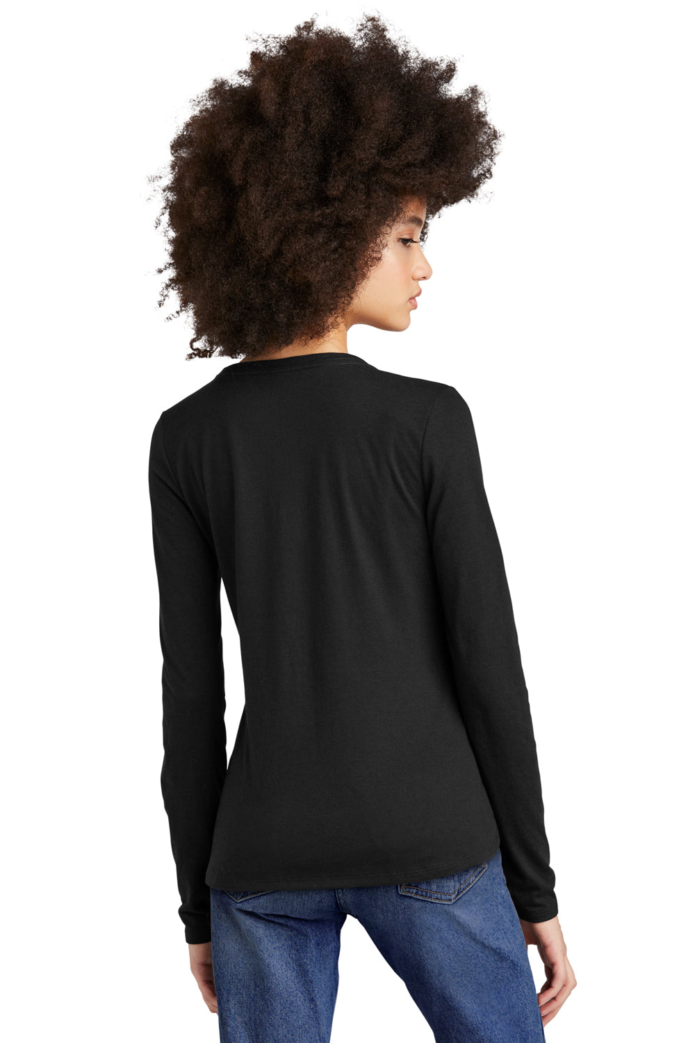 District DT135 Womens Perfect Tri Long Sleeve V-Neck T-Shirt Black Model Back