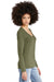 District DT135 Womens Perfect Tri Long Sleeve V-Neck T-Shirt Military Green Frost Model Side