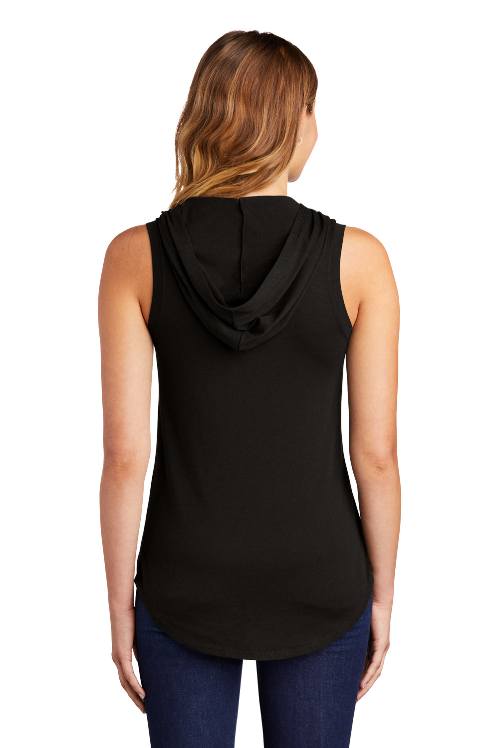 District DT1375 Womens Perfect Sleeveless Hooded T-Shirt Hoodie Black Model Back