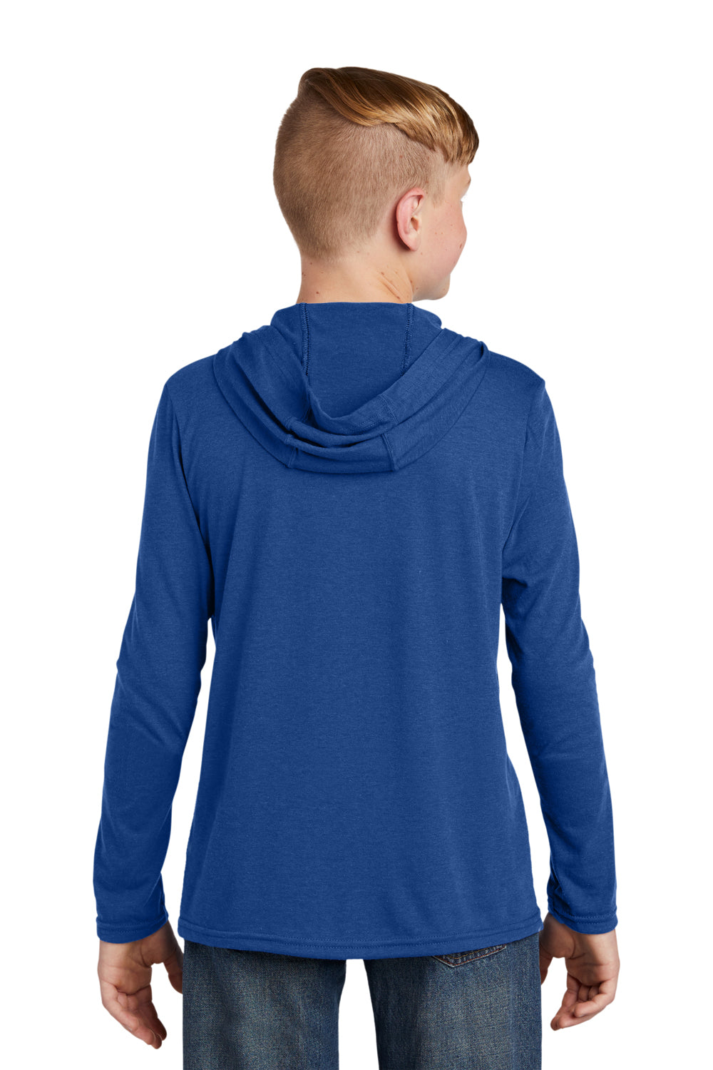 District DT139Y Youth Perfect Long Sleeve Hooded T-Shirt Hoodie Deep Royal Blue Model Back