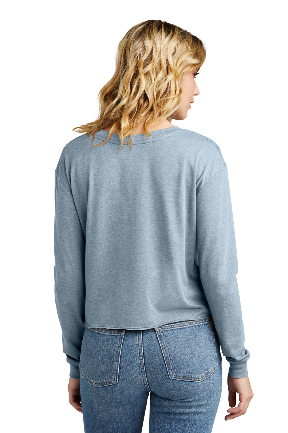 District DT141 Womens Perfect Tri Midi Long Sleeve Crewneck T-Shirt Heather Flint Blue Model Back