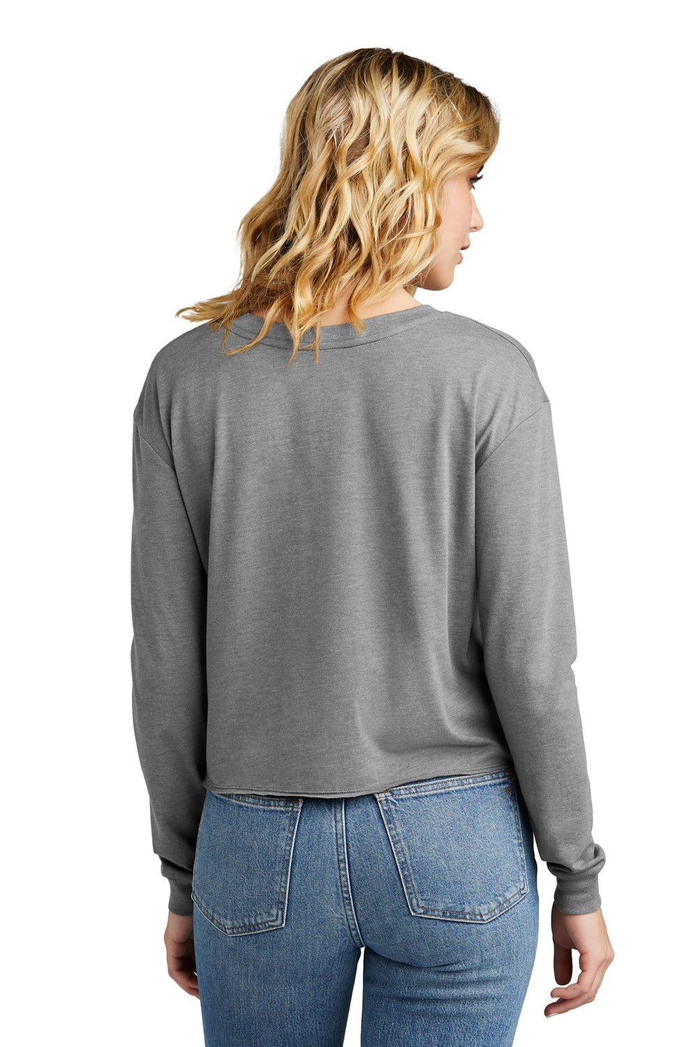 District DT141 Womens Perfect Tri Midi Long Sleeve Crewneck T-Shirt Grey Frost Model Back