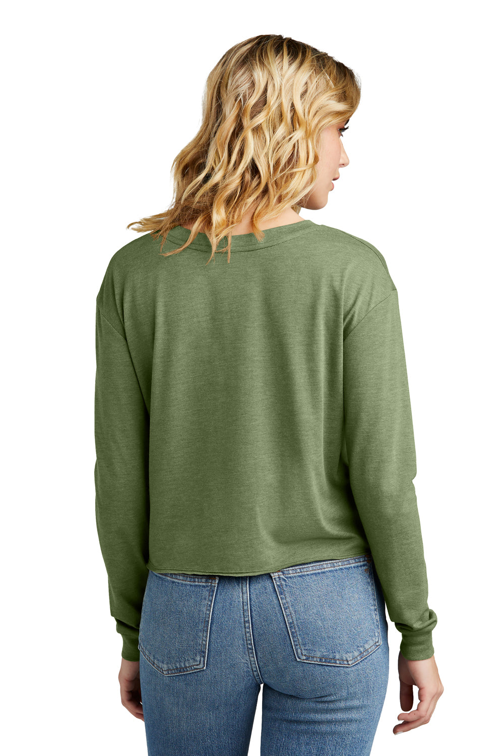 District DT141 Womens Perfect Tri Midi Long Sleeve Crewneck T-Shirt Military Green Frost Model Back