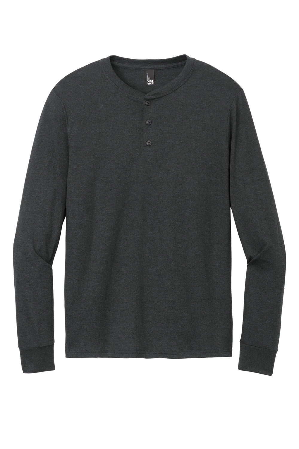 District DT145 Mens Perfect Tri Long Sleeve Henley T-Shirt Black Frost Flat Front