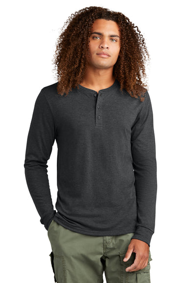 District DT145 Mens Perfect Tri Long Sleeve Henley T-Shirt Black Frost Model Front