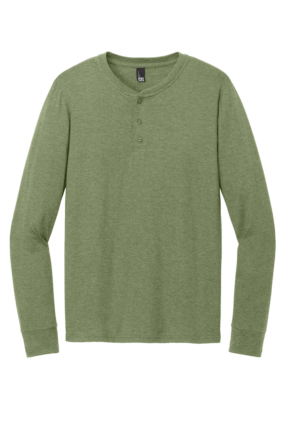 District DT145 Mens Perfect Tri Long Sleeve Henley T-Shirt Military Green Frost Flat Front