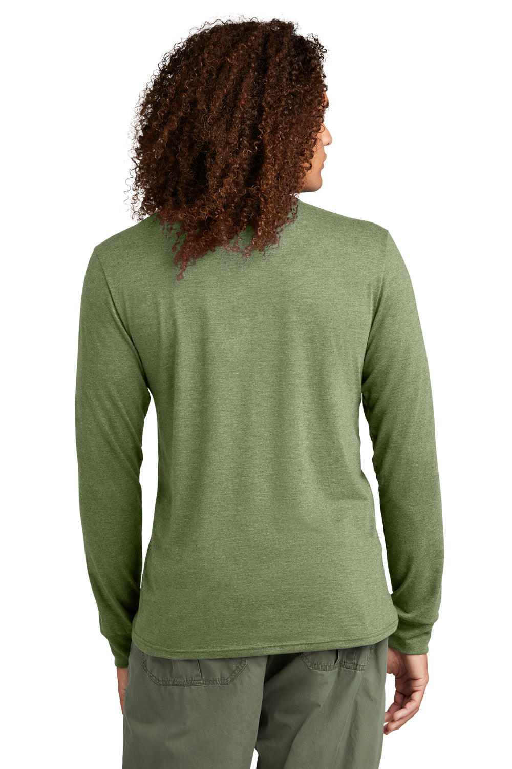 District DT145 Mens Perfect Tri Long Sleeve Henley T-Shirt Military Green Frost Model Back