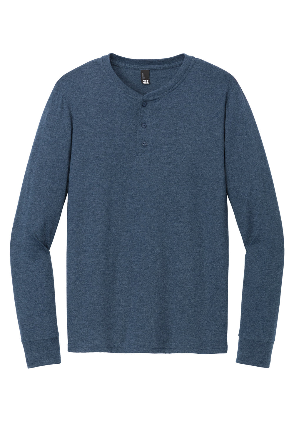 District DT145 Mens Perfect Tri Long Sleeve Henley T-Shirt Navy Blue Frost Flat Front