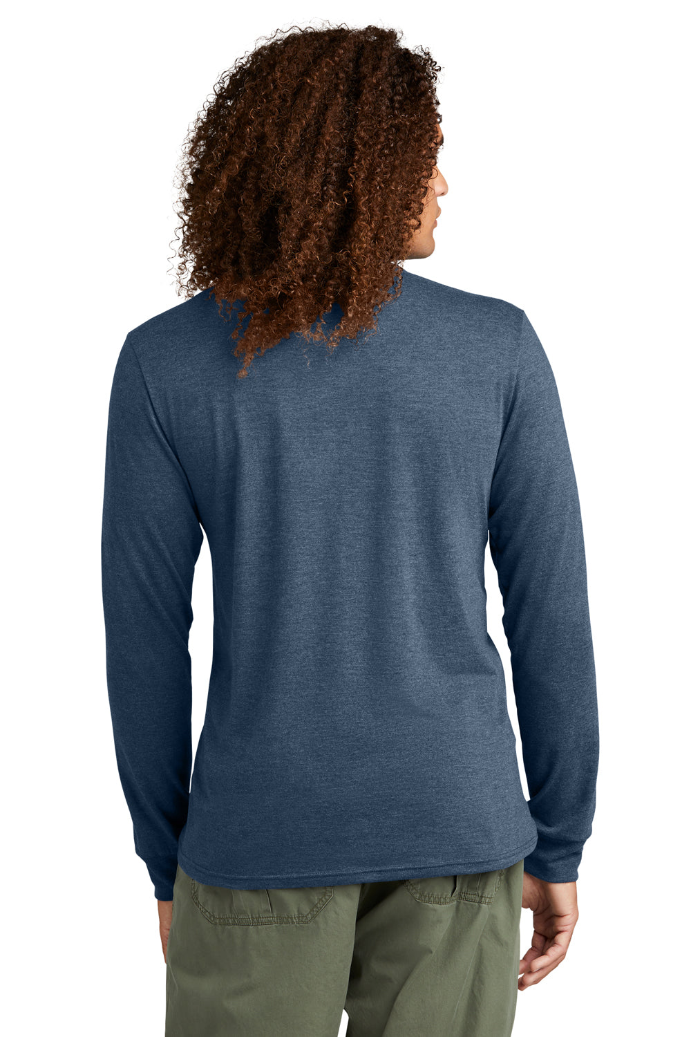 District DT145 Mens Perfect Tri Long Sleeve Henley T-Shirt Navy Blue Frost Model Back