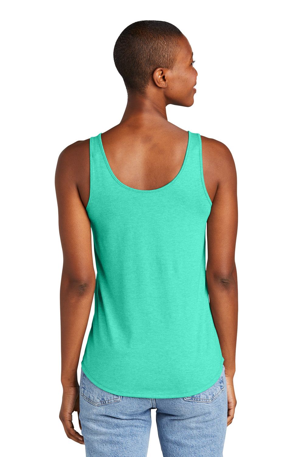 District DT151 Womens Perfect Tri Relaxed Tank Top Heather Aqua Blue Model Back