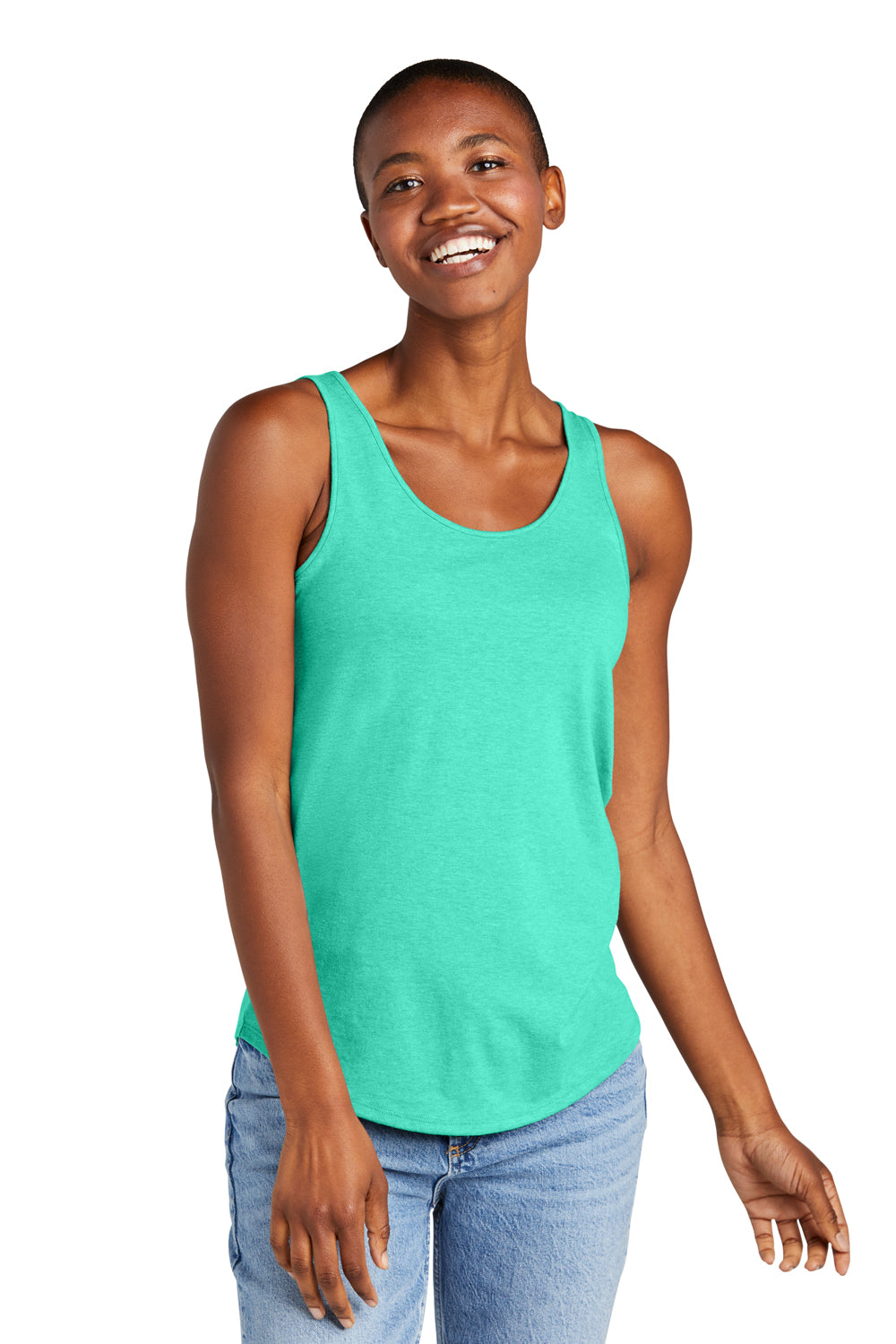 District DT151 Womens Perfect Tri Relaxed Tank Top Heather Aqua Blue Model Front