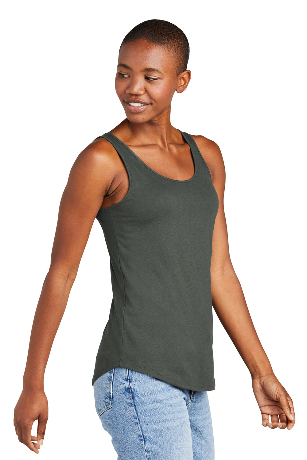 District DT151 Womens Perfect Tri Relaxed Tank Top Deepest Grey Model Side