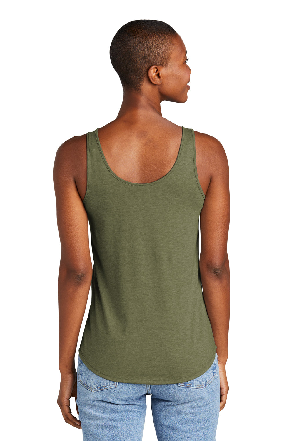 District DT151 Womens Perfect Tri Relaxed Tank Top Military Green Frost Model Back