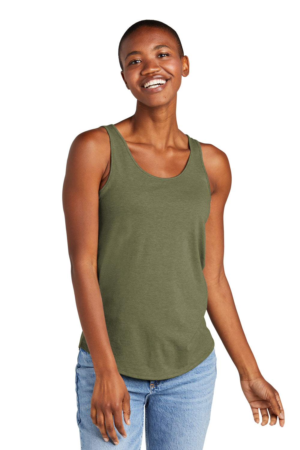 District DT151 Womens Perfect Tri Relaxed Tank Top Military Green Frost Model Front