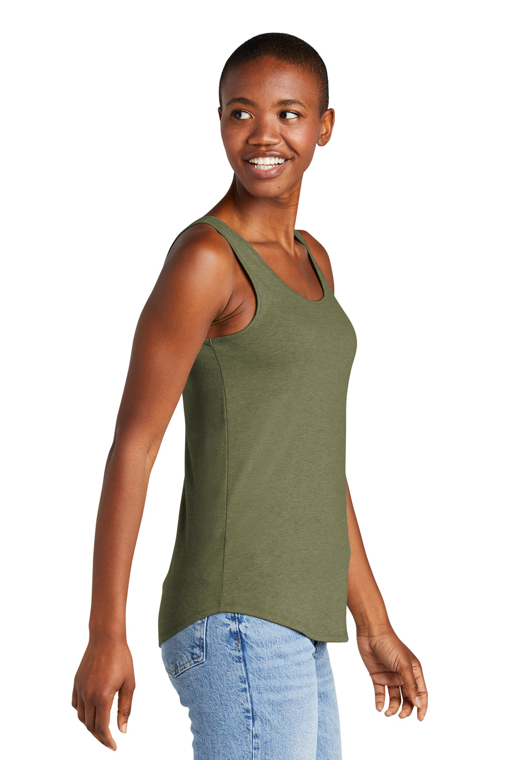 District DT151 Womens Perfect Tri Relaxed Tank Top Military Green Frost Model Side